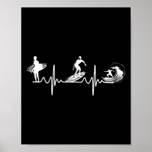 Poster Pulso de Coração de Surf - Amantes de Surf Esporti