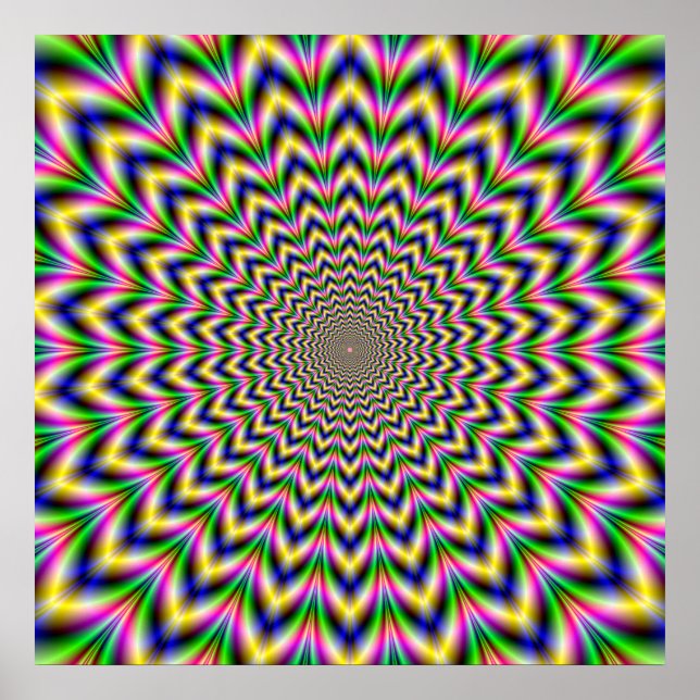 Poster Pulso Psicodélico em Verde Azul Amarelo e Rosa (Frente)