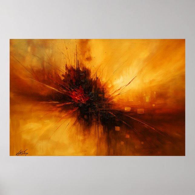 Poster Pulso Vulcânico - Erupção Abstrata Vermelha e Âmba (Frente)