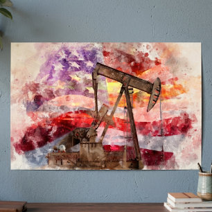 Poster Pumpjack silhoucolor com bandeira americana