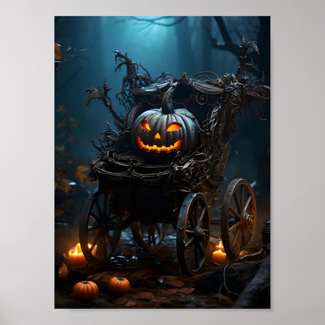 Poster Pumpkin Assustador Do Halloween No Eixo Das Rodas (Frente)