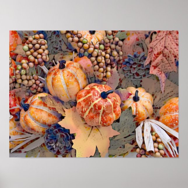 Poster Pumpkin Autumn Orange Deixa Pintura Digital (Frente)