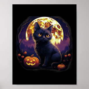 Poster Pumpkin Black Cat Halloween Vintage Costume Para A