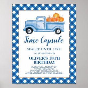 Poster Pumpkin Blue Truck primeiro aniversario Tempo Cáps