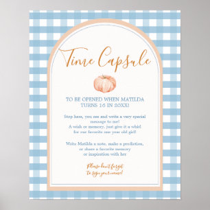 Poster Pumpkin Boho Blue Gingham Aniversário Hora Cápsula