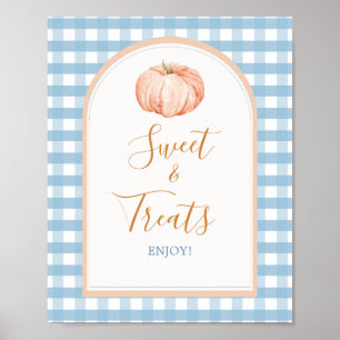 Poster Pumpkin Boho Blue Gingham Chá de fraldas Doce Trat