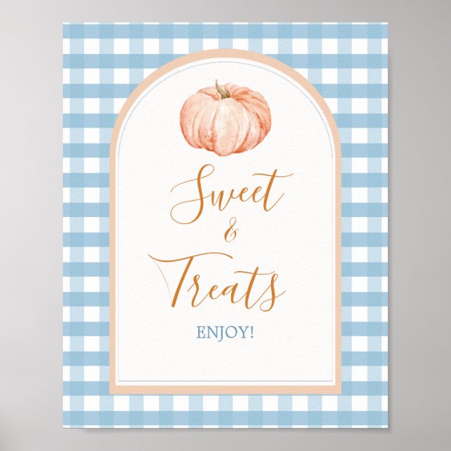 Poster Pumpkin Boho Blue Gingham Chá de fraldas Doce Trat (Frente)