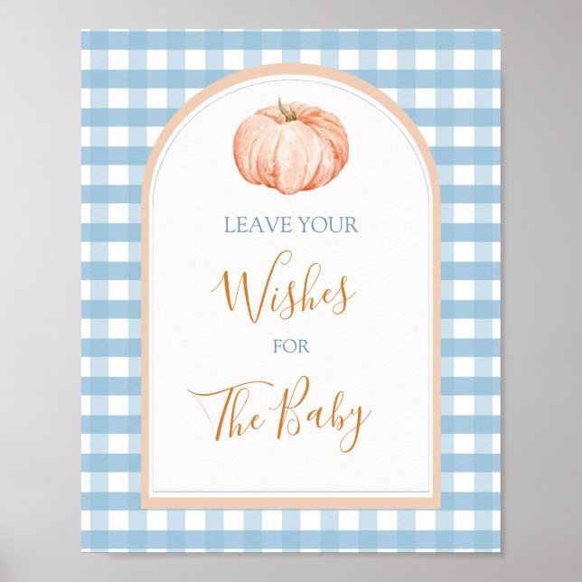 Poster Pumpkin Boho Blue Gingham Deseja Bebê (Frente)