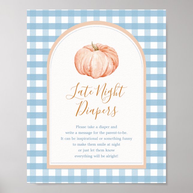 Poster Pumpkin Boho Blue Gingham Late Night Fralda Sinal (Frente)