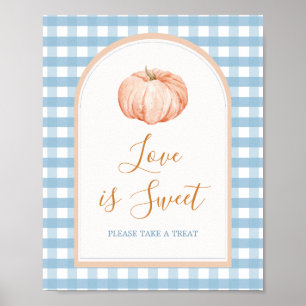 Poster Pumpkin Boho Blue Gingham Love is Sweet Sign