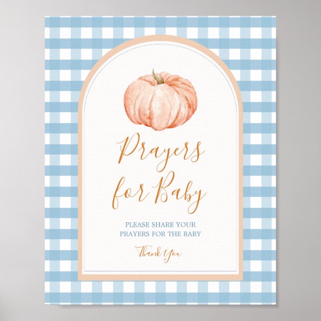 Poster Pumpkin Boho Blue Gingham Prayers para Sinais de B (Frente)