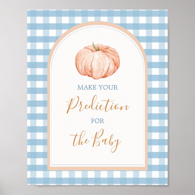 Poster Pumpkin Boho Blue Gingham Predição para Bebê (Frente)