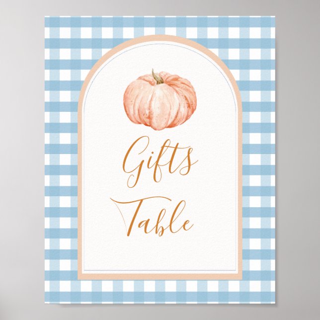 Poster Pumpkin Boho Blue Gingham Sinal de Mesa (Frente)