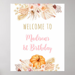 Poster Pumpkin Boho Floral Birthday
