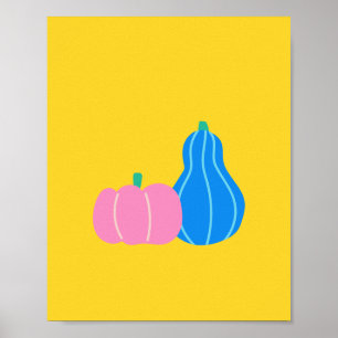 Poster Pumpkin bonito e Arte de Cabeça em Amarelo