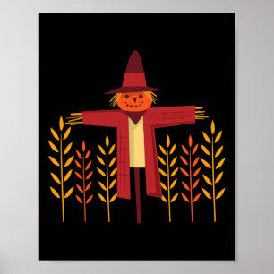 Poster Pumpkin Cabeça de Abóbora Campo de Trigo outono