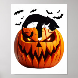 Poster Pumpkin Cat Tuxedo Halloween Traga Entusiasmo Para