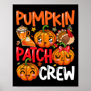 Poster Pumpkin Cute Patch Crew Ação de Graças Queda Turqu