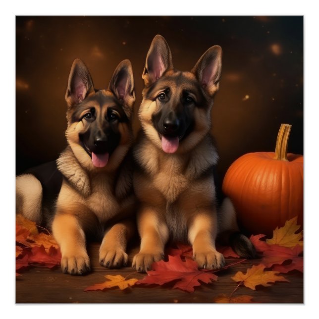 Póster Pumpkin da Delícia de Outono de german shepherd (Frente)