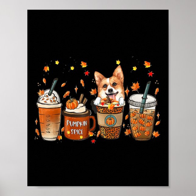 Poster Pumpkin De Café Fall Corgi De Outono Fechado Latin (Frente)