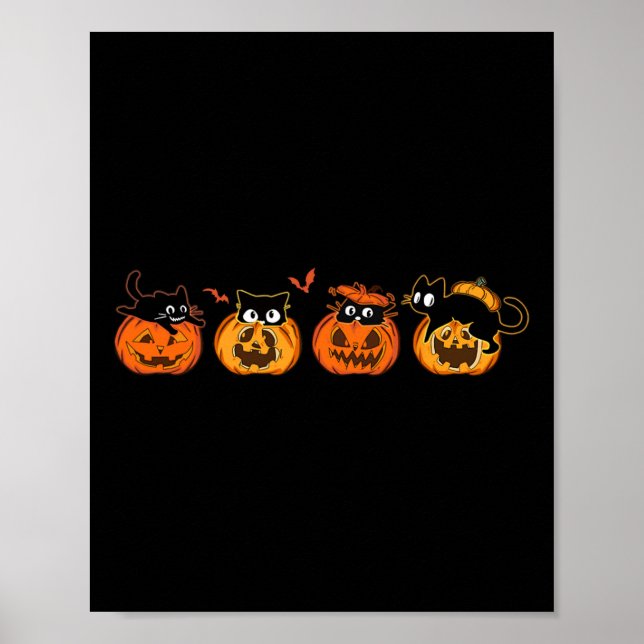 Poster Pumpkin De Gato Preto De Halloween Para Crianças M (Frente)