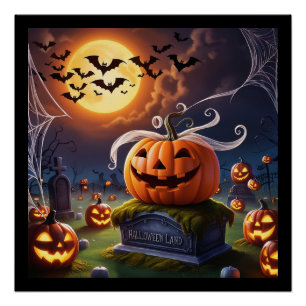 Póster Pumpkin de Halloween num Headstone