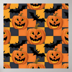 Poster Pumpkin de Spookeen e Padrão de Bat