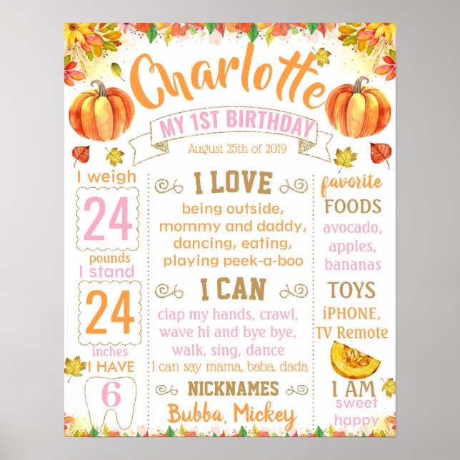 Poster Pumpkin Fall Autumn Halloween Aniversário (Frente)