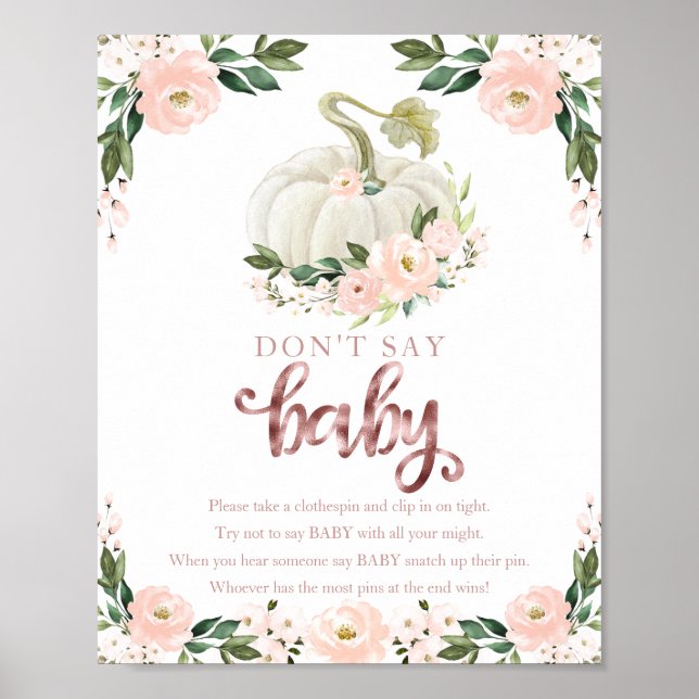 Poster Pumpkin Fall Chá de fraldas Don't say Baby Sign (Frente)
