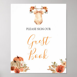 Poster Pumpkin Floral Bebê Floral de Queda Livro Convidad