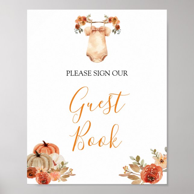 Poster Pumpkin Floral Bebê Floral de Queda Livro Convidad (Frente)