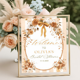 Poster Pumpkin Floral Bow Bridal Shower Welcome