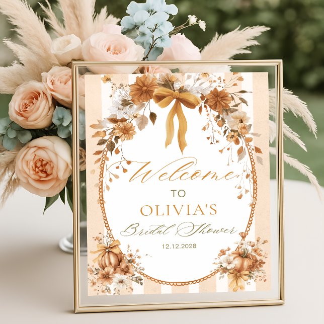 Poster Pumpkin Floral Bow Bridal Shower Welcome (Criador carregado)