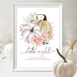 Poster Pumpkin Floral Cor Rosa Sinal Noturno
