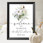 Poster Pumpkin Greenery Fall Chá de panela<br><div class="desc">Linda placa de boas-vindas de abóbora verde para chá de panela de outono. Fácil de personalizar com seus detalhes. Entre em contato comigo via chat se tiver perguntas sobre o trabalho de arte ou precisar de personalização. NOTA: para obter assistência sobre pedidos, envio, informações sobre produtos, etc., entre em contato...</div>