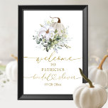 Poster Pumpkin Greenery Fall Chá de panela<br><div class="desc">Linda placa de boas-vindas de abóbora verde para chá de panela de outono. Fácil de personalizar com seus detalhes. Entre em contato comigo via chat se tiver perguntas sobre o trabalho de arte ou precisar de personalização. NOTA: para obter assistência sobre pedidos, envio, informações sobre produtos, etc., entre em contato...</div>