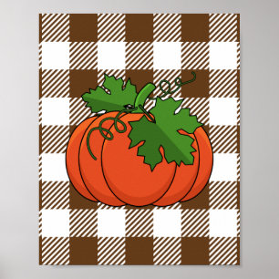 Poster Pumpkin Laranja no Padrão Marrom Branco Verificado