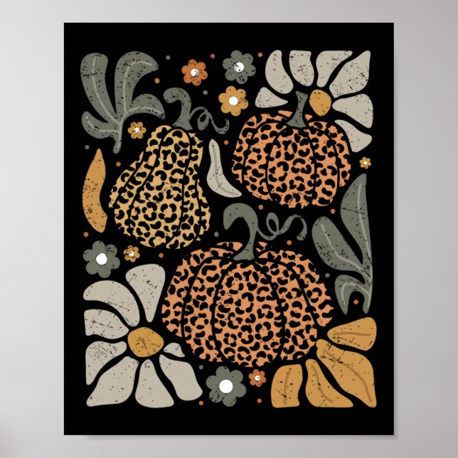Poster Pumpkin Leopardo com Flores Boho Floral Graças (Frente)