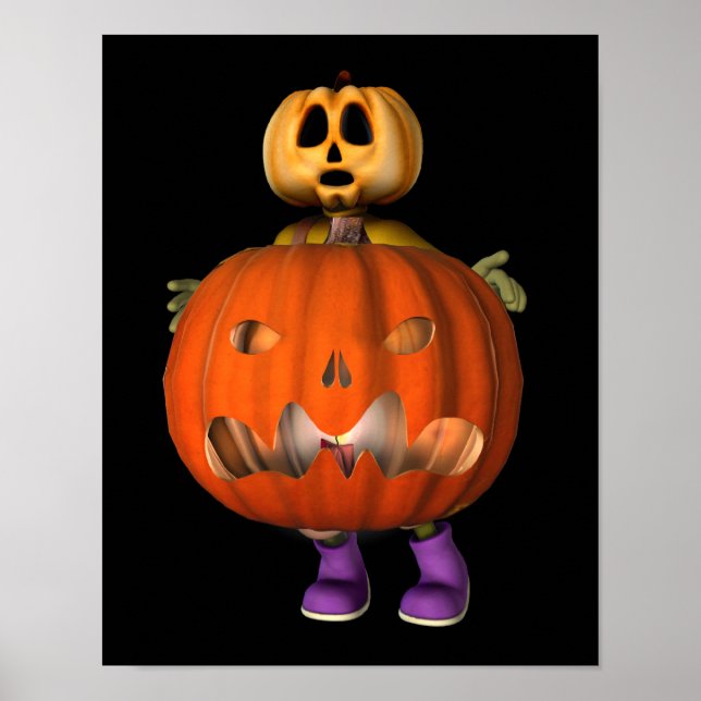 Póster Pumpkin Man with Medium Jack O Lantern Halloween (Frente)