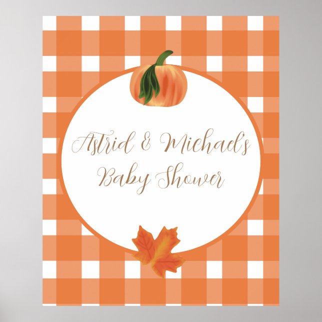 Poster Pumpkin Orange Gingham Fall Chá de fraldas (Frente)