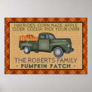 Poster Pumpkin Patch Fazenda Vintage Truck Fall Xadrez Ru