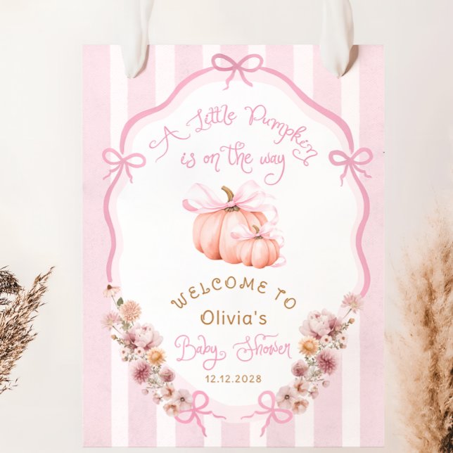 Poster Pumpkin Pink Bow Fall Floral Baby Shower Welcome (Criador carregado)