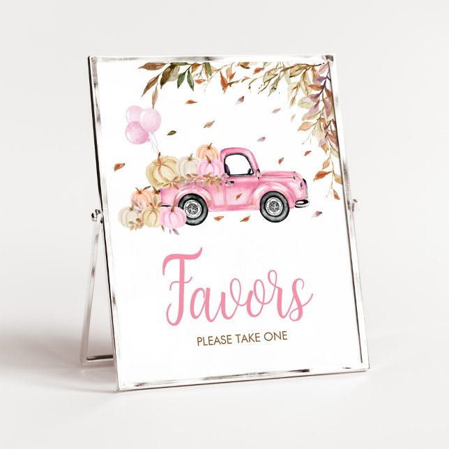 Poster Pumpkin Pink Caminhão Favorece Chá de fraldas (Little Pumpkin Pink Truck Baby Shower Favors Sign)