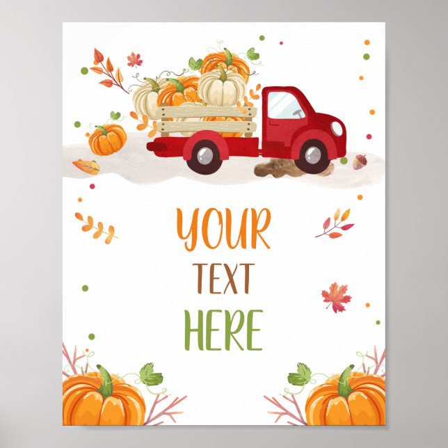 Poster Pumpkin Red Truck Confetti Cai Sinal de Mesa (Frente)