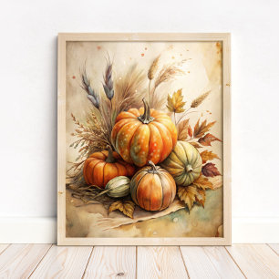 Poster Pumpkin Russo e Outono Deixam Boho Cair Wall Art