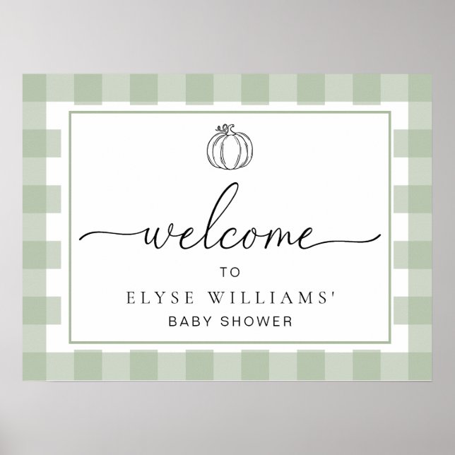 Poster Pumpkin Sage Green Gingham Welcome (Frente)