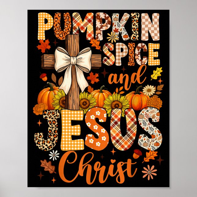 Poster Pumpkin Sce And Jesus Christ Funny Fall Christian  (Frente)