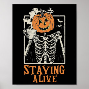 Poster Pumpkin Skeleton Bebe Café Ficando Vivo Engraçado