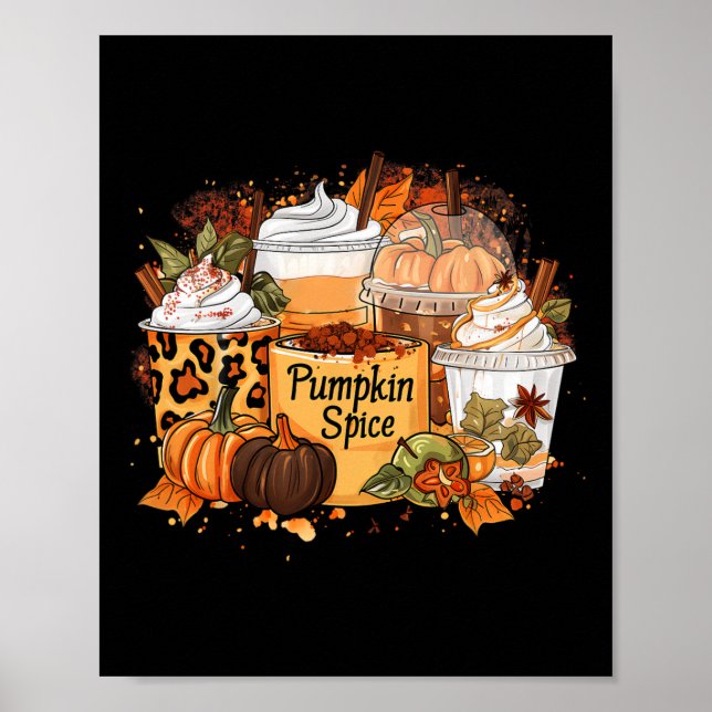 Poster Pumpkin Spice Season Latte Café Lover Fall Obrigad (Frente)