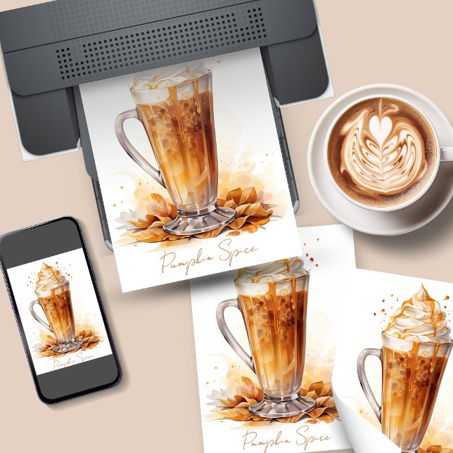 Poster Pumpkin Spice Watercolor Pintura (Pumpkin Spice Watercolor Painting Art Downloadable Poster)